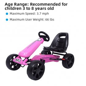 Pink Go Kart, 4 Wheel Powered Ride On Pedal Go Kart, Kids' Pedal Cars for Outdoor, Racer Pedal Car with Clutch, Brake, EVA Rubber Tires, Racer Bicycle with Adjustable Seat for Boys & Girls, L2530
