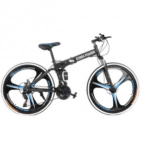 Sokhug Folding Mountain Bike for Men Women,26 inch 21 Speed Carbon Steel MTB for Adults,Full Suspension Disc Brake Outdoor Bikes ,Black