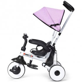 Topbuy 4-in-1 Foldable Baby Single Stroller Tricycle With Seat Belt Canopy Pink