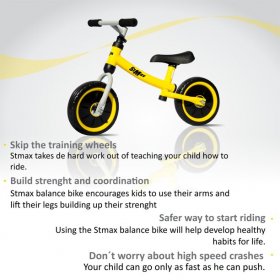 Stmax 10" Balance Bike Yellow No Pedal Bicycle for Kids Boys Girls Foam Tire