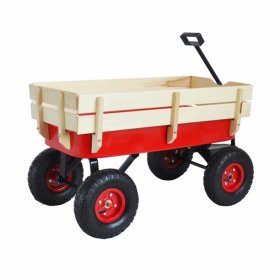 Wagon, Outdoor Trolley Cart with Wheels, Compact Outdoor Wood Wagon Utility Cart, Terrain Pulling Wood Railing Wagon, 330lbs Weight Capacity, Perfect for Children Kid Toys, Garden Storage