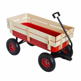 Wagon, Outdoor Trolley Cart with Wheels, Compact Outdoor Wood Wagon Utility Cart, Terrain Pulling Wood Railing Wagon, 330lbs Weight Capacity, Perfect for Children Kid Toys, Garden Storage