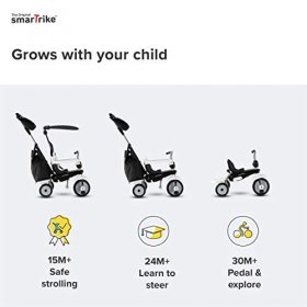 smarTrike Vanilla Plus 4 in 1 Adjustable Baby and Toddler Tricycle Push Stroller Bike with Canopy for Ages 15 Months to 3 Years, Black