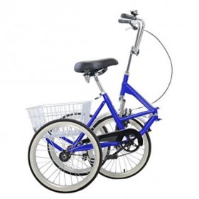 Areyourshop Adult Folding Tricycle Bike 3 Wheeler Bicycle Portable Tricycle 20" Wheels Blue