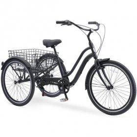 sixthreezero EVRYjourney 26 Inch 7-Speed Hybrid Adult Tricycle with Rear Basket, Matte Black