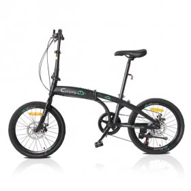 Campingsurvivals 20" Folding Bikes, Portable 7 Speed Urban Commuters Cycling Bicycles, Black