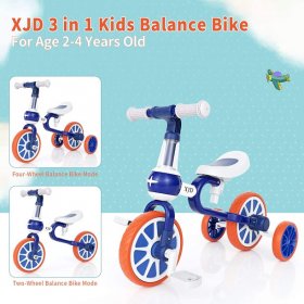 XJD XJD 3 in 1 Baby Balance Bike for 2-4 Years Old Boys Girls Tricycle for Toddler First Bike Infant 4 Wheel Balance Bicycle with Adjustable Seat Detachable Pedal and Training Wheel Birthday Gift