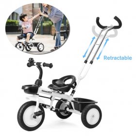 Kids' Tricycles for 1-5 Years Old, Toddler Bicycle, Stroller Tricycle Walker With Retractable Push Handle,Safe Belt & 2 Storage baskets