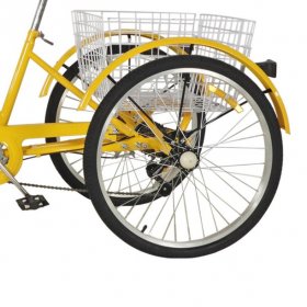 houssem Adult Tricycle 24" 7-Speed Trike 3-Wheel Bicycle w/Large Basket Suitable for Man and Women Yellow (No Backrest)