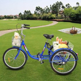 BaytoCare Adult Tricycle, Three Wheel Cruiser Bike, 26-inch Trike Wheels, Blue