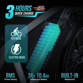 METAKOO 26" Electric Bike, Electric Mountain Bike with 36V/10.4Ah Removable Lithium-Ion Battery | Cybertrack 100 Black