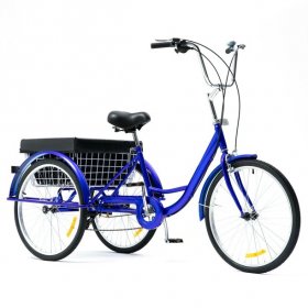 26" 3-Wheel Adult Tricycle w/ Large Basket Cruiser Bike for Shopping & Outing With 8-speed Transmission Blue