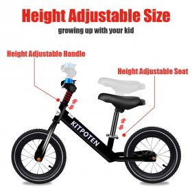 KITPOTEN Balance Bike for Kids, Kid Bike for 4-9 Year Old Boy and Girl, Eco-Friendly Soft Widen Pneumatic Tire, Balancing Bike with Stainless Steel Iron Rim-White