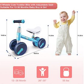 Yanshida Baby Balance Bike - Baby Walker Riding Toys for 12-36 Months 4 Wheels Carbon Steel Toddler First Bicycle Infant Children No Pedal Bike Birthday Gift for 1 2 3 Year Old Boys Girls