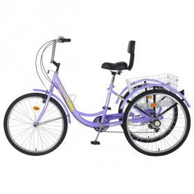 26 Inch 7 Speed Adult Trikes Three-Wheeled Bicycles Cruise Trike with Shopping Basket for Seniors Adult Tricycles 3 Wheel Bikes