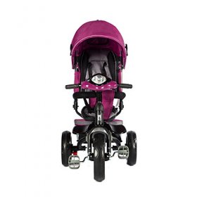 Evezo 302A 4-in-1 Parent Push Tricycle for Kids, Stroller Trike Convertible, Swivel Seat, Reclining Seat, 5-Point Safety Harness, Full Canopy, LED Headlight, Storage Bin (Burgundy Pink)
