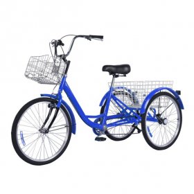 Adult Tricycles, 7 Speed Adult Trikes 24 inch 3 Wheel Bikes for Adults with Large Basket for Recreation, Shopping, Picnics Exercise Men's Women's Farmer Bike, Blue