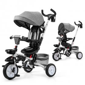 Costway 6-In-1 Kids Baby Stroller Tricycle Detachable Learning Toy Bike w/ Canopy Gray