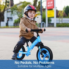 Costway Babyjoy 12'' Balance Bike Kids No-Pedal Learn To Ride Pre Bike w/ Adjustable Seat Blue