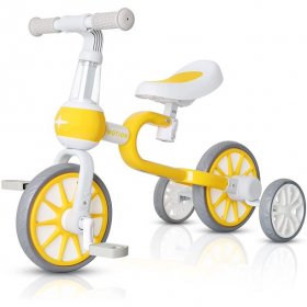 VOKUL 3 in 1 Kids Balance Bike with Detachable Pedals,Baby Walking Tricycle/Bicycle for 1-4 Years Old Toddler , Boys & Girls Trike 3 Wheel Bike Trikes for Toddler (Yellow)
