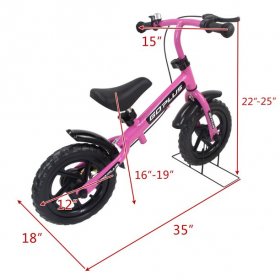 Costway Goplus 12'' Pink Kids Balance Bike Children Boys & Girls with Brakes and Bell Exercise