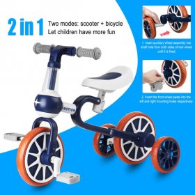KWANSHOP KWANSHOP balance Bicycle, W/ Removable Wheels, Ages 1, Blue, Preschool Kids Bike