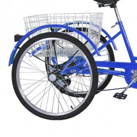 7-Speed Adult Tricycle 24" 3-Wheel Bicycle Portable Cruise Tricycle with Shopping Basket,for Adults Exercise Shopping Picnic Outdoor Activities,Blue