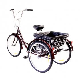 24" Adult Tricycle with Basket Dust Bag Lock & Bell for Men and Women RED