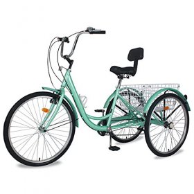 Adult Tricycles, 7 Speed Adult Trikes 20/24/26 inch 3 Wheel Bikes for Adults with Large Basket for Recreation, Shopping, Picnics Exercise Men's Women's Cruiser Bike (Green, 24" Wheels/ 7-Speed)