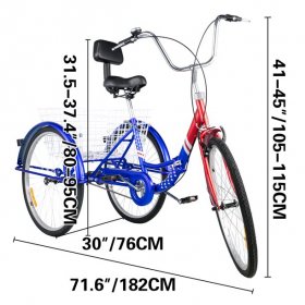 VEVOR Foldable Tricycle 24" Wheels,1-Speed Trike,3 Wheels Colorful Bike with Basket,Portable and Foldable Bicycle for Adults Exercise Shopping Picnic Outdoor Activities