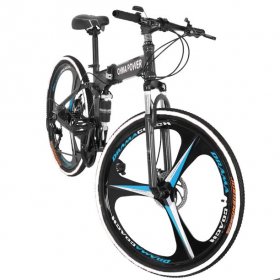 Konbeca 26in Folding Mountain Bike 3-Knife Wheels 21 Speed Non-slip Bike for Adult with Shock Absorption Black
