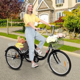 SamyoHome Adult Tricycle, Three Wheel Cruiser Bike Black, 24" Wheels