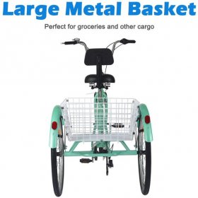 PROKTH Adult Tricycles 7 Speed, Adult Bikes 24 inches 3 Wheels Bikes, Three-Wheeled Bicycles Cruiser Bicycles with Shopping Basket