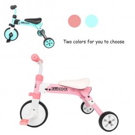 Pgyong 2 in 1 Folding Kids Tricycle for Toddlers, 3 Wheels Folding Walk Trike with Removable Pedal for Boys Girls, Pink