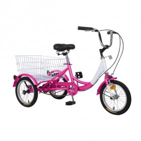 14" 1-Speed Tricycle Trike Bike Perfect for Beginner Riders 3 Wheeled Bicycle with Adjustable Height and Rear Basket Suitable for height: 3'7''-4'7''