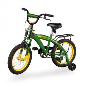 John Deere 16" Boys Bicycle, Kids Bike with Training Wheels and Front Hand Brake, Green