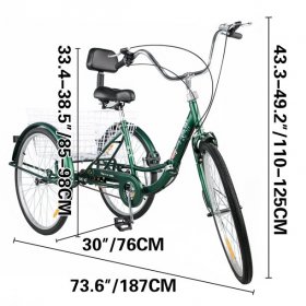 VEVOR Foldable Tricycle 26" Wheels,1-Speed Trike,3 Wheels Colorful Bike with Basket,Portable and Foldable Bicycle for Adults Exercise Shopping Picnic Outdoor Activities