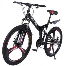 Konbeca Folding Mountain Bike 26 inch for Adult 21 Speed Full Suspension Black 3-Knife Wheels Black