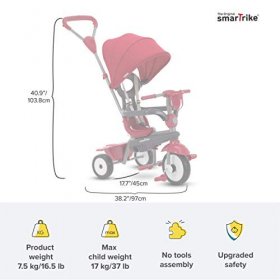 smarTrike Breeze Plus Toddler Tricycle for 1,2,3 Year Olds - 4 in 1 Multi-Stage Trike, Red