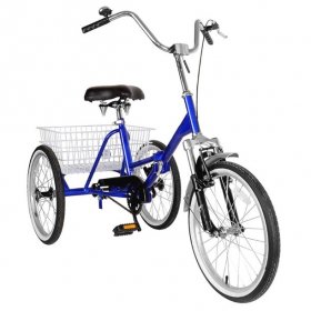 Unisex Adult Folding Tricycle Bicycle For Shopping Portable Tricycle 20" Wheels Blue