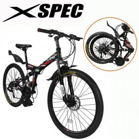 Xspec 7 Speed Folding Compact Mountain Bike, Black, 26"