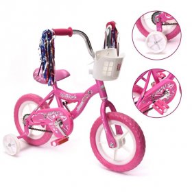 Wonderplay BMX 12" Kid's Bike for 2-4 Years Old, Bicycle for Girls with Front Basket, EVA Tires with Training Wheels, Pink